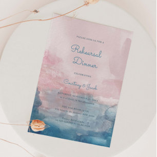 Pink and Blue Watercolor rehearsal dinner Invitation