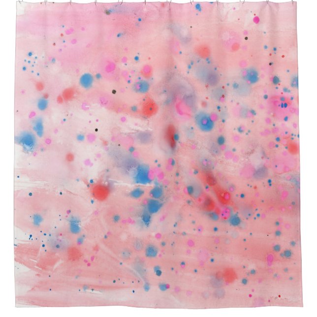 Pink And Blue Watercolor Shower Curtain (Front)