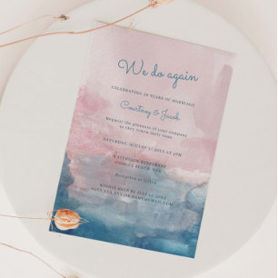 Pink and Blue watercolor Vow Renewal Invitation