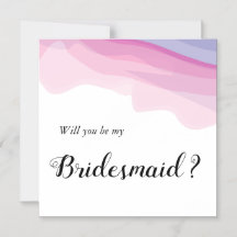 Pink and Blue Waterolor Will You Be My Bridesmaid