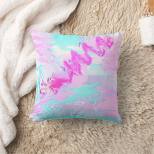 Pink And Blue Wavy Abstract Cushion