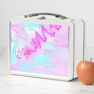 Pink And Blue Wavy Abstract Metal Lunch Box