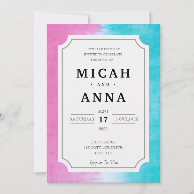 Pink and Blue Wedding Invitation (Front)