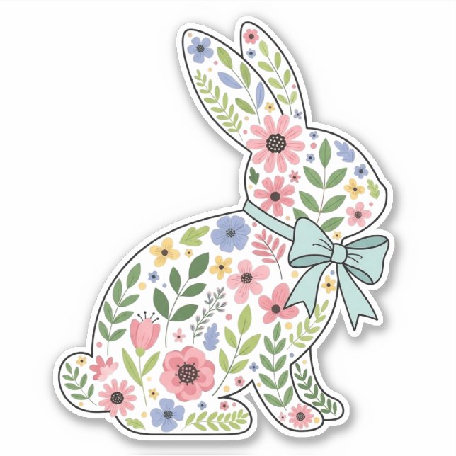 Pink and Blue Wildflower Easter Rabbit (Front)
