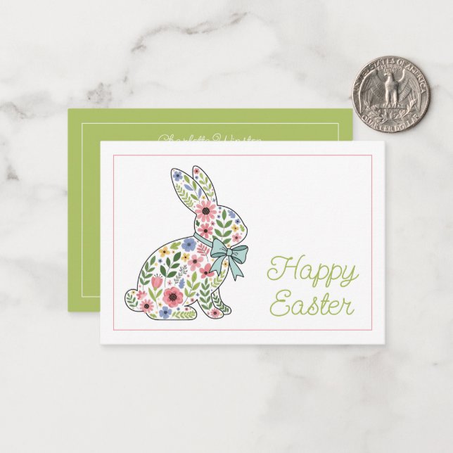 Pink and Blue Wildflower Easter Rabbit Card (Front/Back In Situ)