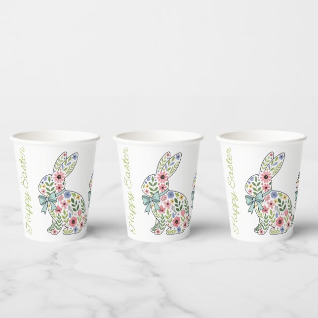 Pink and Blue Wildflower Easter Rabbits Paper Cups (Multi)