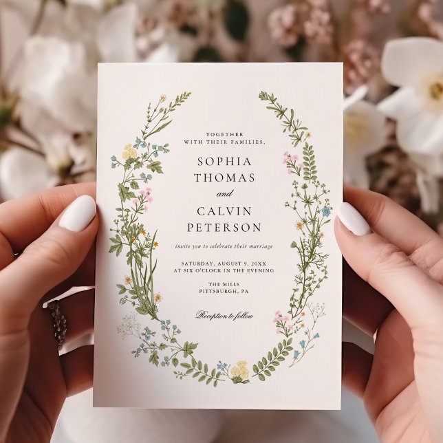 Pink and Blue Wildflower Wedding Invitation (Creator Uploaded)