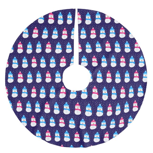 Pink and Blue Winter Snowmen Brushed Polyester Tree Skirt (Front)