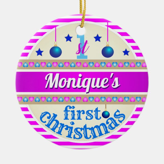 Pink and Blue / Your Baby's 1st First Christmas Ceramic Tree Decoration (Front)