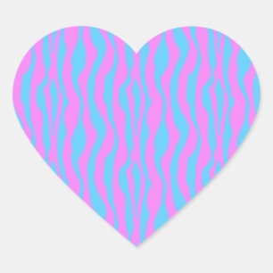 Pink and Blue Zebra Stripes Heart Sticker