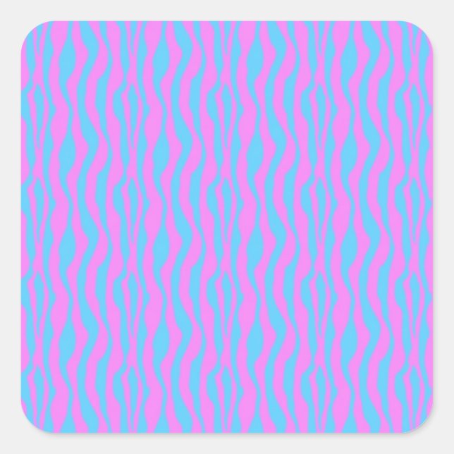 Pink and Blue Zebra Stripes Square Sticker (Front)