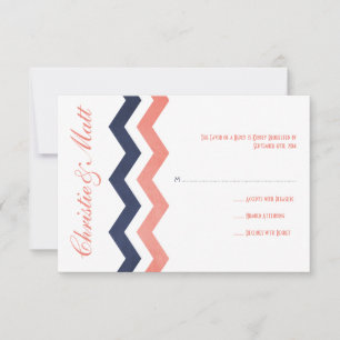 Pink and Blue Zig Zag Wedding RSVP Card