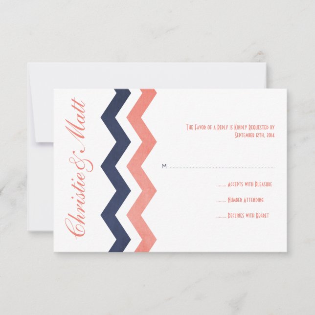 Pink and Blue Zig Zag Wedding RSVP Card (Front)