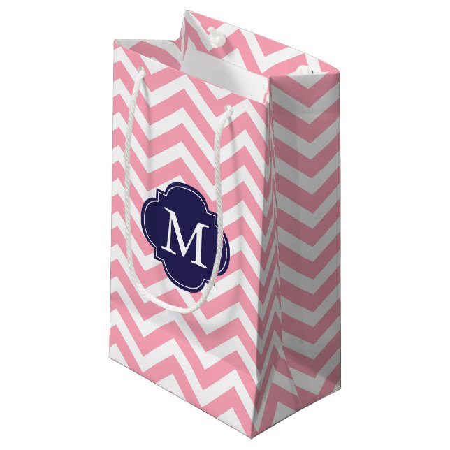 Pink and Blue Zigzag Pattern Monogram Small Gift Bag (Front Angled)