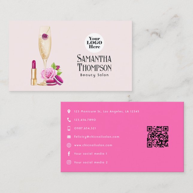 Pink and Blush Beauty Salon Business Card (Front/Back)