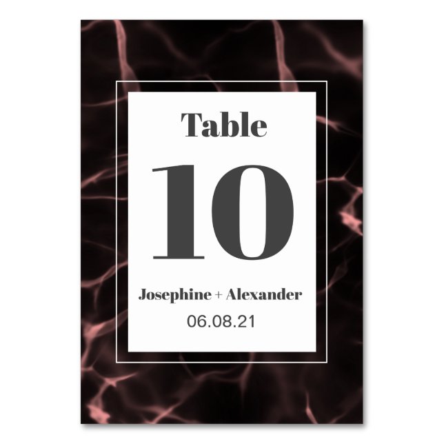 Pink and Blush Marbled Theme Table Number (Front)