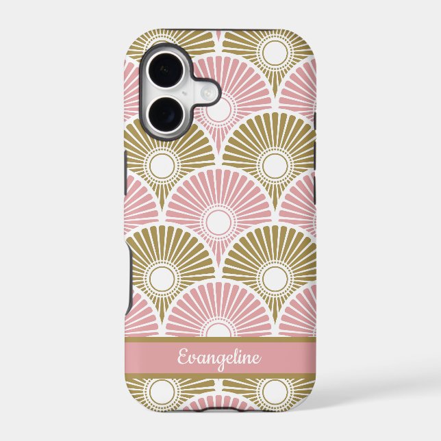 Pink and Brass Chinese Semi Circle Wave Pattern (Back)