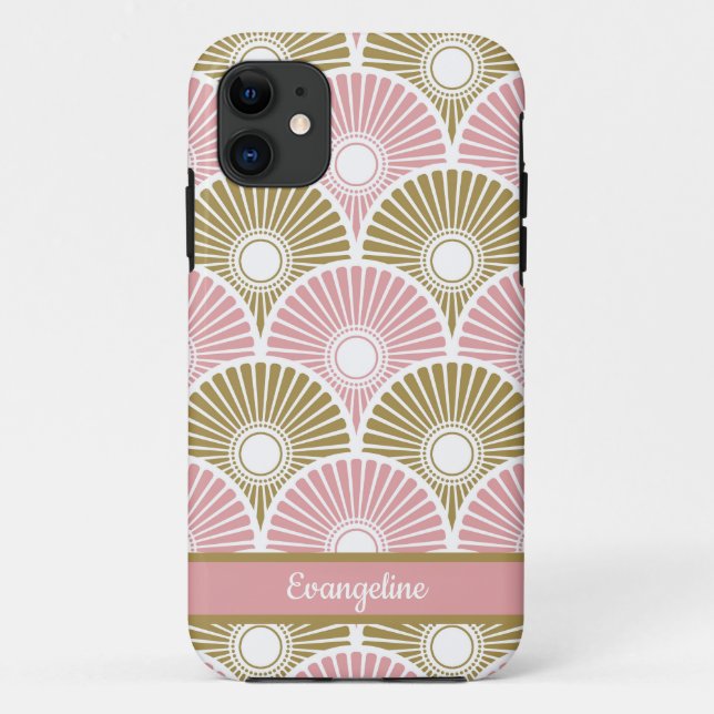 Pink and Brass Chinese Semi Circle Wave Pattern Case-Mate iPhone Case (Back)