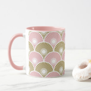 Pink and Brass Chinese Semi Circle Wave Pattern  M Mug