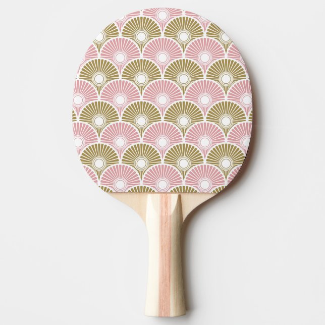 Pink and Brass Chinese Semi Circle Wave Pattern  Ping Pong Paddle (Front)