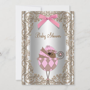 Pink and Brown African American Girl Baby Shower Invitation
