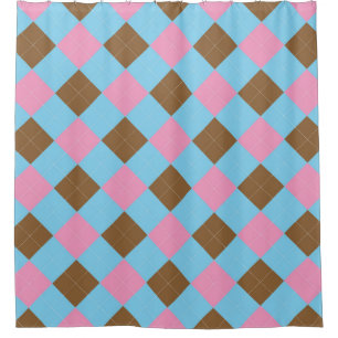 Pink and brown argyle pattern shower curtain