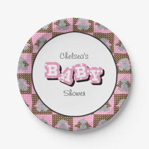 Pink and Brown Baby Elephants   Personalise Paper Plate