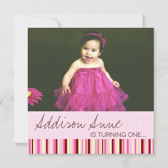 Pink and Brown Baby Girl 1st Birthday Invitation (Front)