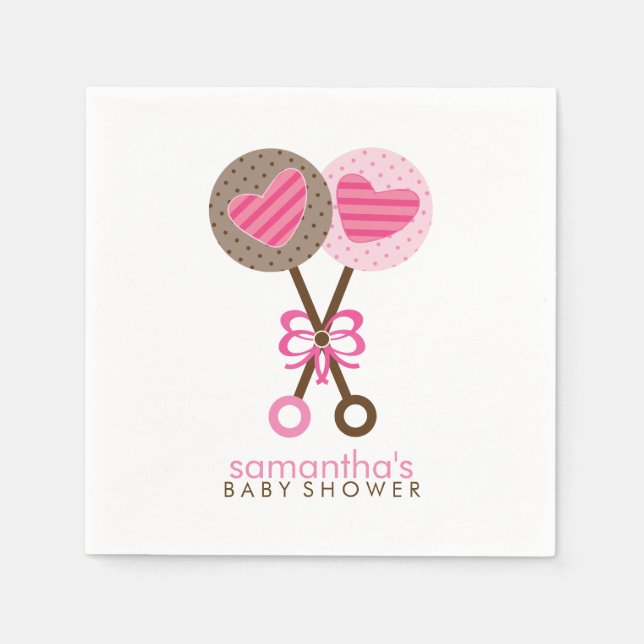Pink and Brown Baby Rattles Napkin (Front)
