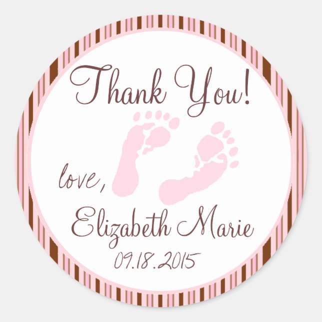 Pink and Brown Baby Shower Classic Round Sticker (Front)