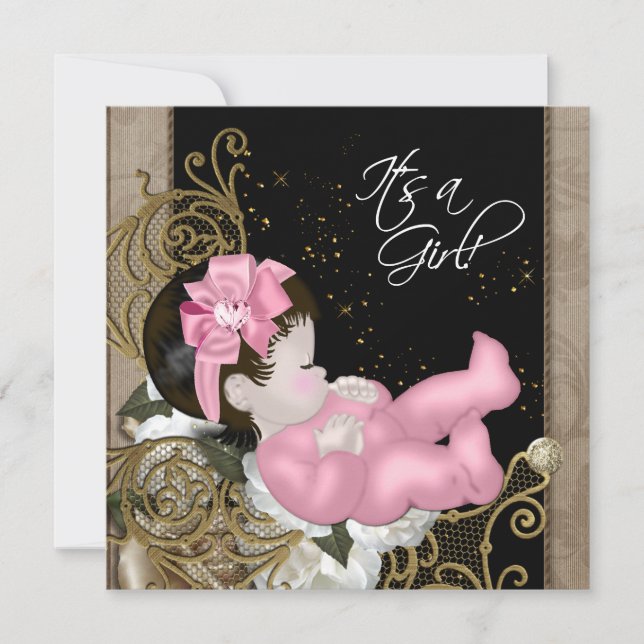 Pink and Brown Baby Shower Invitation (Front)