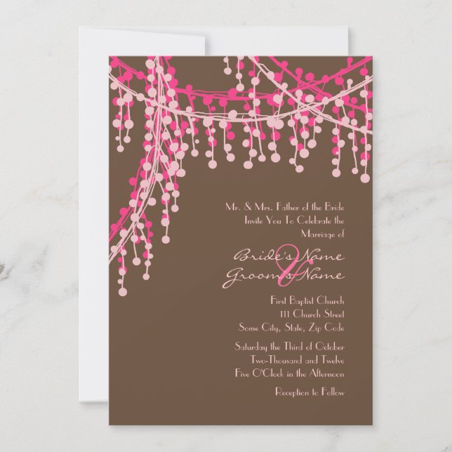 Pink and Brown Beaded Wedding Invitation (Front)