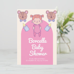 Pink and Brown Bear Baby Shower  Invitation