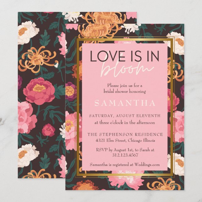 Pink and Brown Boho Floral Brida Shower Invitation (Front/Back)