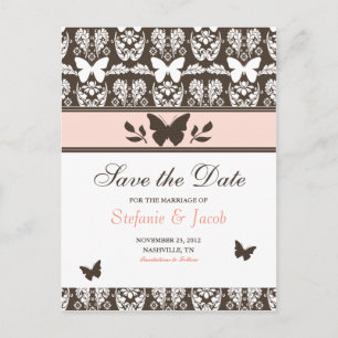 Pink and Brown Butterfly Save The Date Postcard