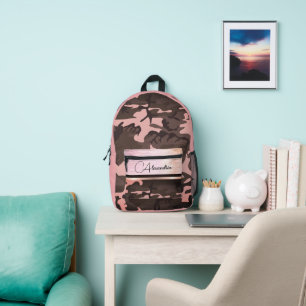 Pink and Brown Camo Shimmery Chic Personalised Printed Backpack