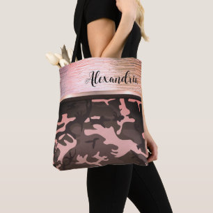 Pink and Brown Camo Shimmery Chic Tote Bag