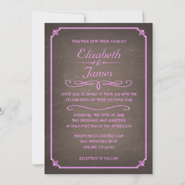 Pink and Brown Chalkboard Wedding Invitations (Front)