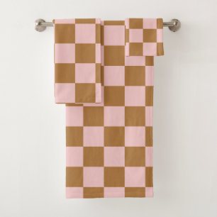 Pink and Brown Checkers Bath Towel Set