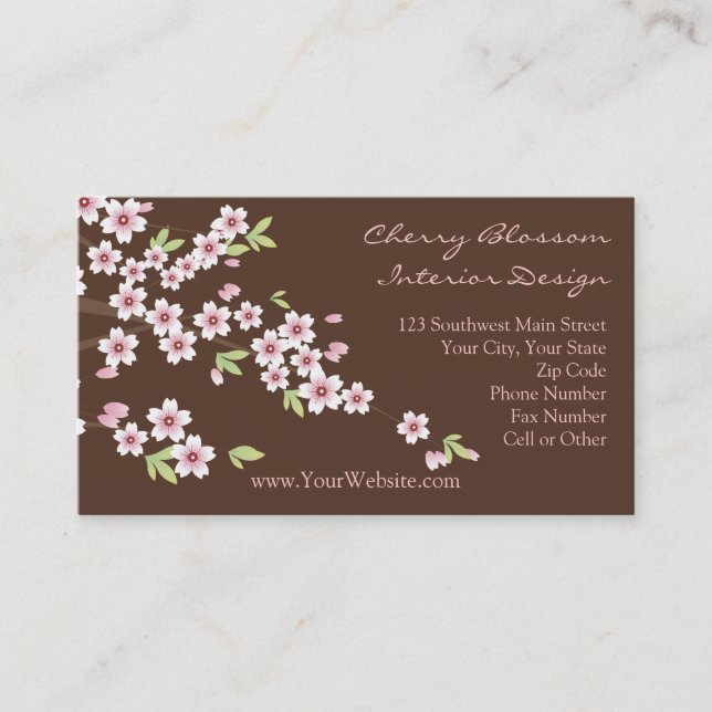 Pink and Brown Cherry Blossom Business Cards (Front)