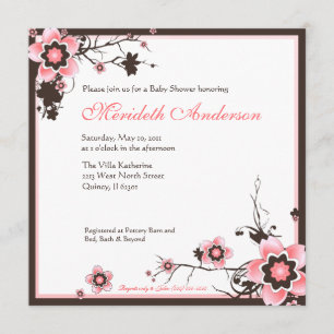 Pink and Brown Cherry Blossom Shower Invitation