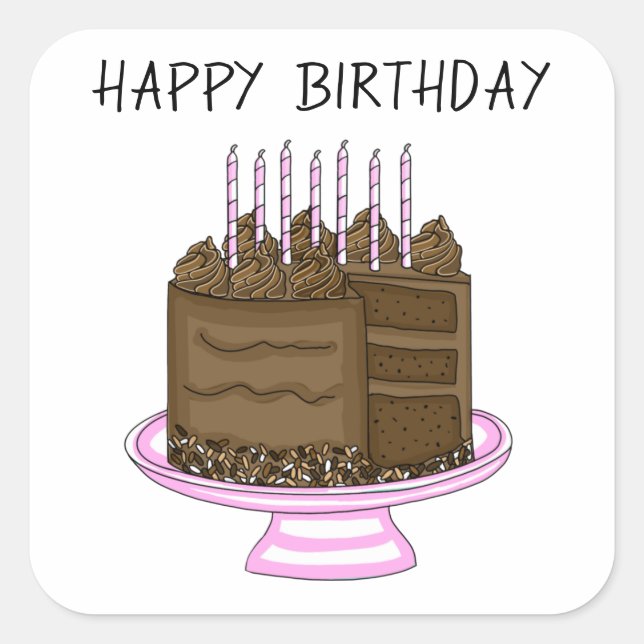 Pink and Brown Chocolate Cake Birthday  Square Sticker (Front)