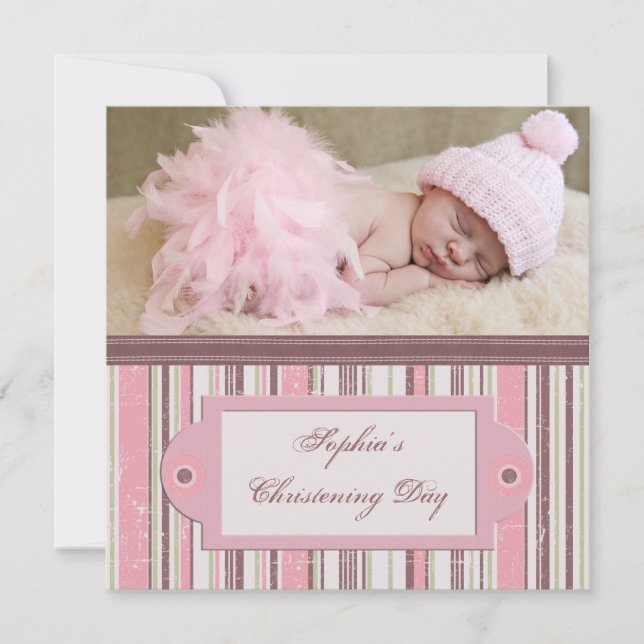 Pink and Brown Christening Invitation (Front)