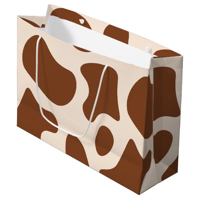 Pink and Brown Cow Print Large Gift Bag (Front Angled)