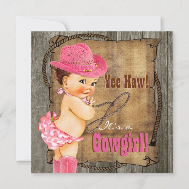 Pink and Brown Cowgirl Baby Shower Invitation (Front)