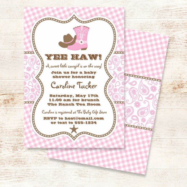 Pink and Brown Cowgirl Baby Shower Invitation (Creator Uploaded)