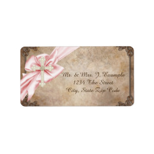 Pink and Brown Cross Address Label