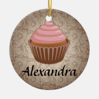 Pink and Brown Cupcake Custom Round Ornament