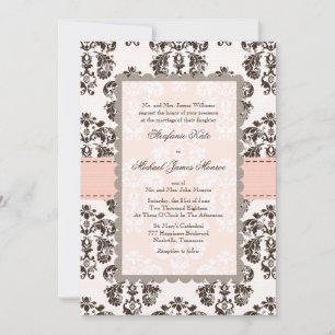 Pink and Brown Damask Wedding Invitations