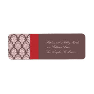 Pink and Brown Damask Wedding label